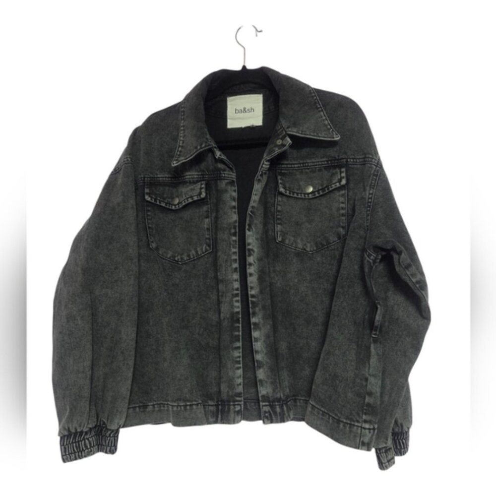 ba&sh Black Jean Jacket with Waist Tie
